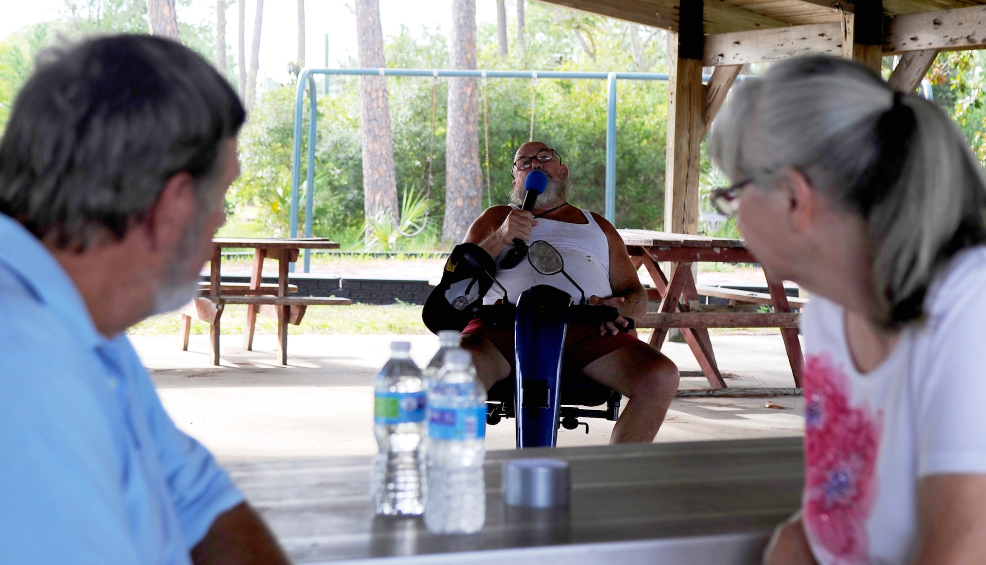 Robert DeLong, Vietnam veteran and Fort Walton Beach resident, speaks at a fundraiser event at Liza Jackson Park in Fort Walton Beach, Fla., Aug. 30, 2014. The fundraiser event was held to raise money for three different organizations, including local Vietnam veterans. (U.S. Air Force photo/Staff Sgt. Sarah Hanson) 