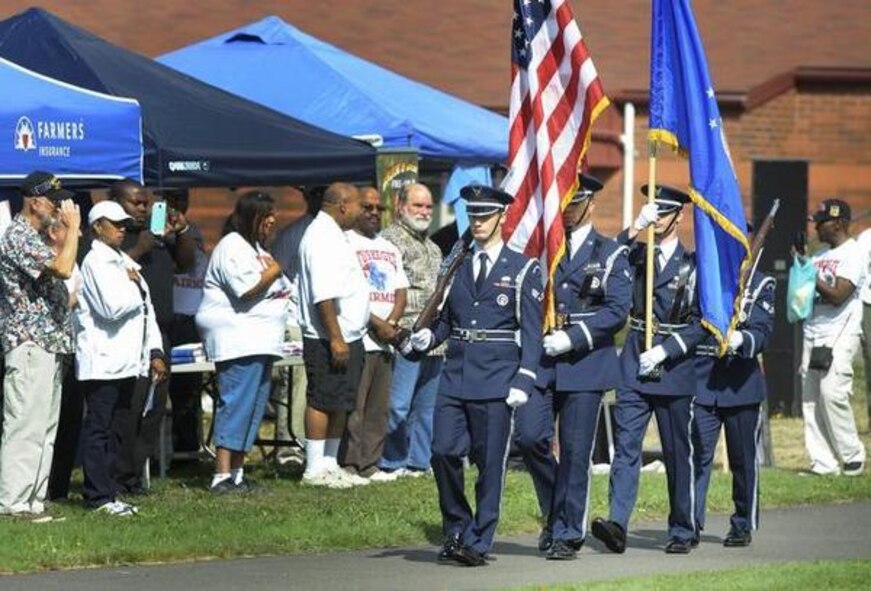 Members of the JBLM McChord Honor Guard participate in the opening ceremonies Aug. 30 during the "Honoring the Forgotten Heroes" festival at Stanley Playfield in Tacoma. (Northwest Guardian photo/Dean Siemon)