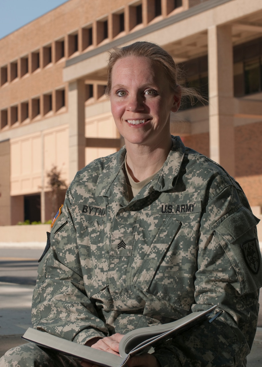 Army Sgt. Julie Bytnar is the first enlisted service member to be accepted into a graduate education program at the Uniformed Services University of the Health Sciences in Bethesda, Md. DoD photo by Thomas Balfour
