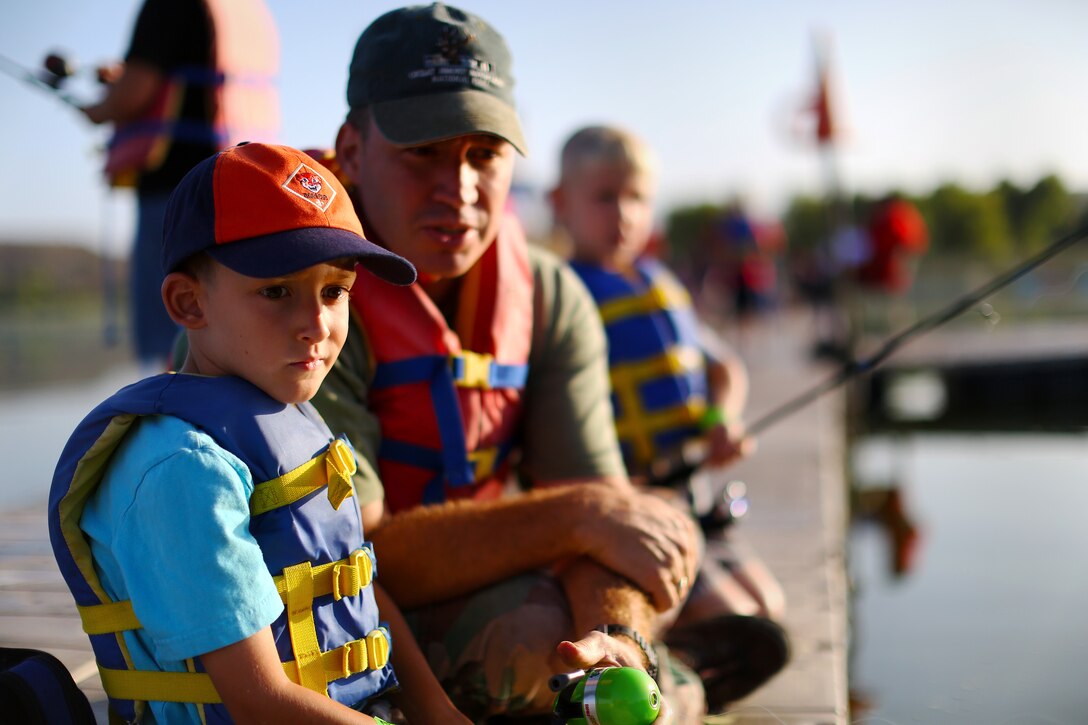 Matthew, 5, competes in in the 9th annual Lake O'Neill Kids Fishing Derby, here, Sept. 6.

The fishing derby is a competition where children attempt to catch the largest fish they can while competing in three to five, six to 10 and 11 to 15 age categories.

"This event is designed to get kids out of the house where they can learn and have a fun outdoor experience," said Dolores Perez, a recreation specialist with Marine Corps Community Services' Semper Fit division. "I think this is a great way to keep them active and expose them to what could potentially be a new hobby."