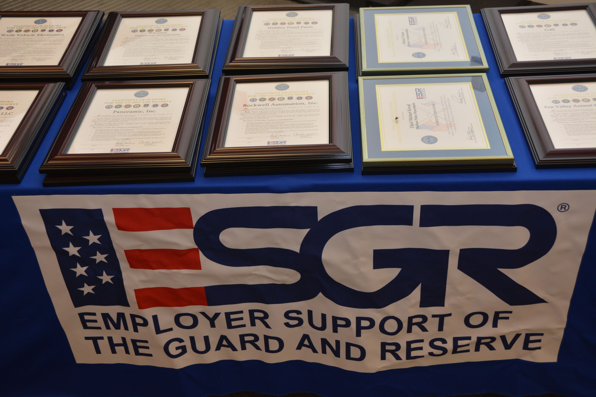Approximately 70 employers and employees from the Madison area attended an Employer Support of the Guard and Reserve event Sept. 5 at the 115th Fighter Wing, Madison, Wis., recognizing employers who went above and beyond in their support of the Guard and Reserve members.(Air National Guard photo by Staff Sgt. Ryan Roth, released)