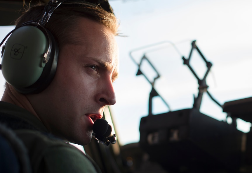 Capt. Paul Dragnich, 7th Airlift Squadron pilot, flies a C-17 Globemaster III during Steadfast Javilen II, Ramstein Air Base, Germany, Sept. 5, 2014. Steadfast Javelin II sustains interoperability between NATO Allies and Partnership for Peace partner nation forces. The interoperability has been gained during combat and multinational contingency operations over the past seven decades, while focusing on building capacity for the current and future operational environment. (U.S. Air Force photo/Senior Airman Damon Kasberg) 
