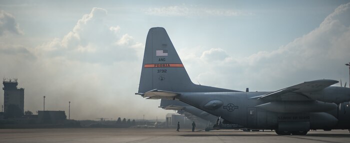 C-130 aircraft from Ramstein and the Air National Guard wait on the flightline at Ramstein Air Base, Germany, Sept. 5, 2014, to support the Steadfast Javelin II exercise. The U.S. Air Force and Air National Guard support Steadfast Javelin II by providing personnel air drop and air landings in support of forcible entry and force projection,  reinforcing the joint commitment to Operation Atlantic Resolve, and a  demonstrated commitment to our NATO allies and security in Eastern Europe. (U.S. Air Force photo/Airman 1st Class Jordan Castelan)