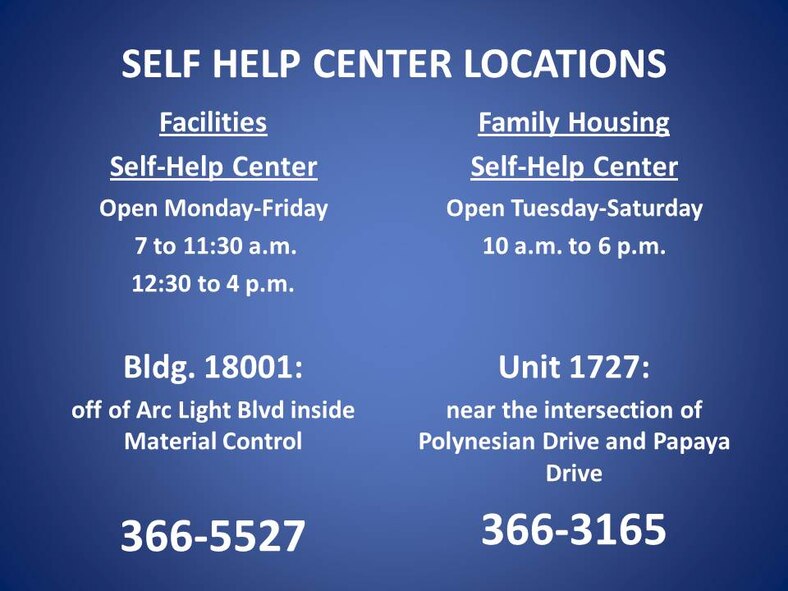 Bldg. 18001: 366-5527
Unit 1727: 366-3165