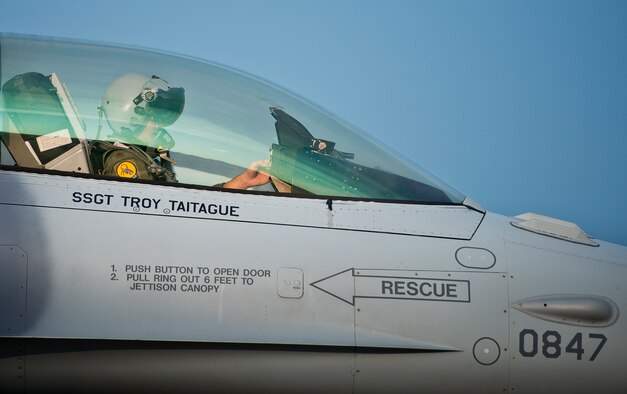 A 28th Test and Evaluation Squadron pilot waits to take off from the flightline at Eglin Air Force Base, Fla.  The 28th TES is a squadron in the 53rd Wing.  (U.S. Air Force photo/Tech. Sgt. Jasmin Taylor)