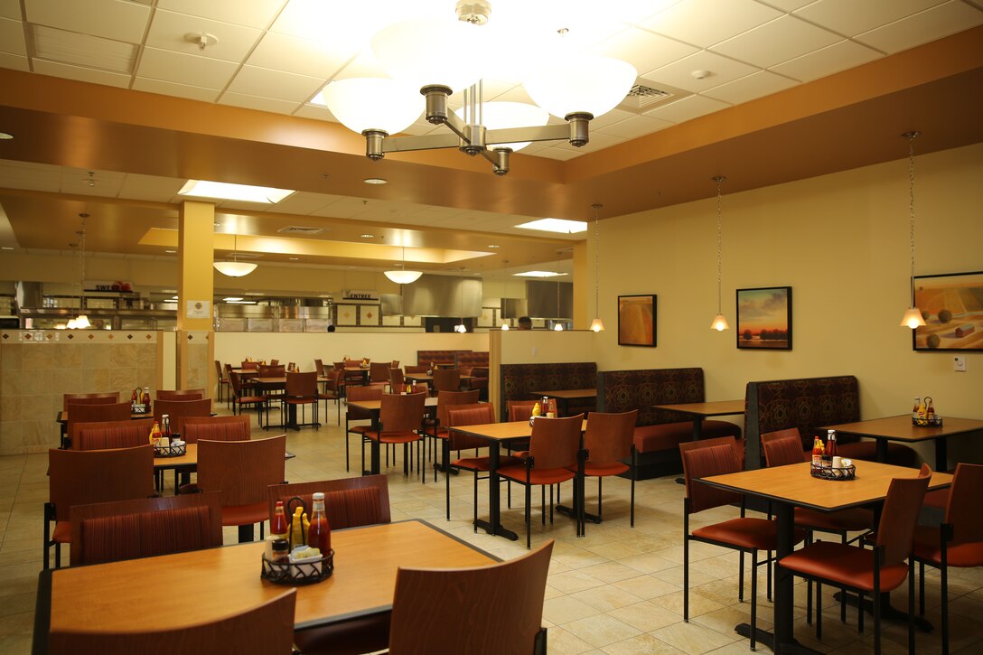 The newly renovated mess hall at Marine Corps Air Station Cherry Point features a relaxing, modern atmosphere and a variety of meal options for Marines and Sailors here. The mess hall reopened Sept. 1 after a year-long makeover.