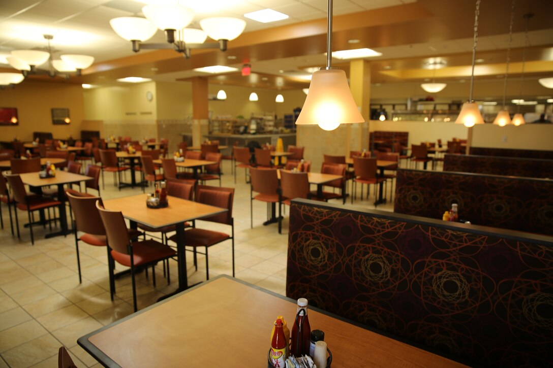 The newly renovated mess hall at Marine Corps Air Station Cherry Point features a relaxing, modern atmosphere and a variety of meal options for Marines and Sailors here. The mess hall reopened Sept. 1 after a yearlong makeover.