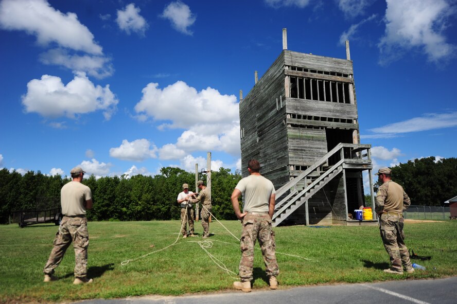 Airmen from the 4th Civil Engineer Squadron Explosive Ordnance Disposal flight received rappelling training at Seymour Johnson Air Force Base, North Carolina, Sept. 5. (U.S. Air Force photo/Airman 1st Class Brittain Crolley)
