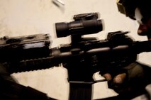 Senior Airman Patrick Wagenecht, 91st Security Forces Group tactical response force member, fires an M4 rifle during training on Minot Air Force Base, N.D., Sept 3, 2014. Wagenecht is a member of the 91st Security Forces Group Global Strike Challenge team. (U.S. Air Force photo/Senior Airman Brittany Y. Bateman)