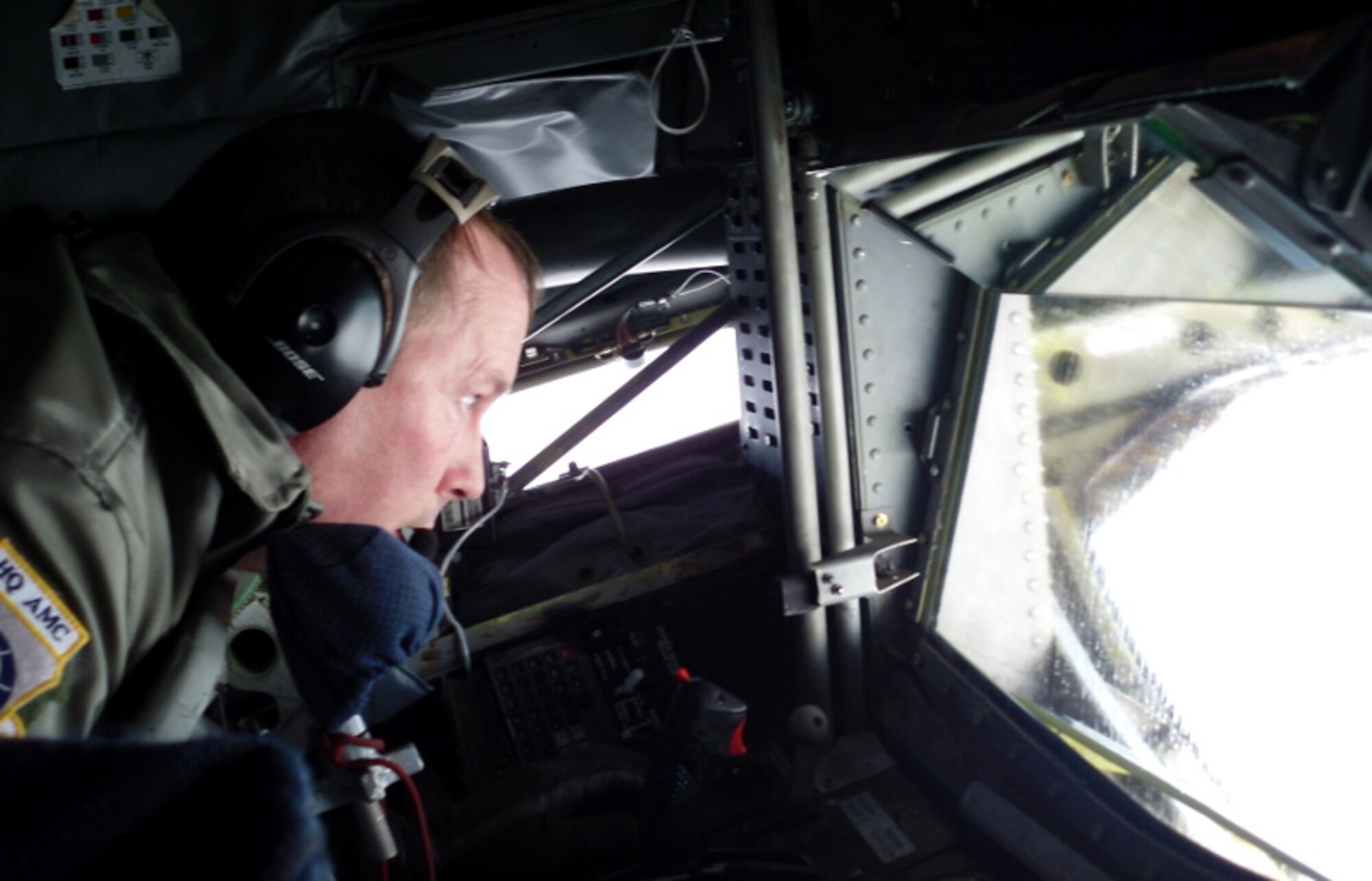 Retired U.S. Air Force Chief Master Sgt. Daniel Repp performs aerial refueling in a KC-135 Stratotanker. Repp enlisted in 1981 and retired in 2011. (Photo courtesy of Daniel Repp/Released)