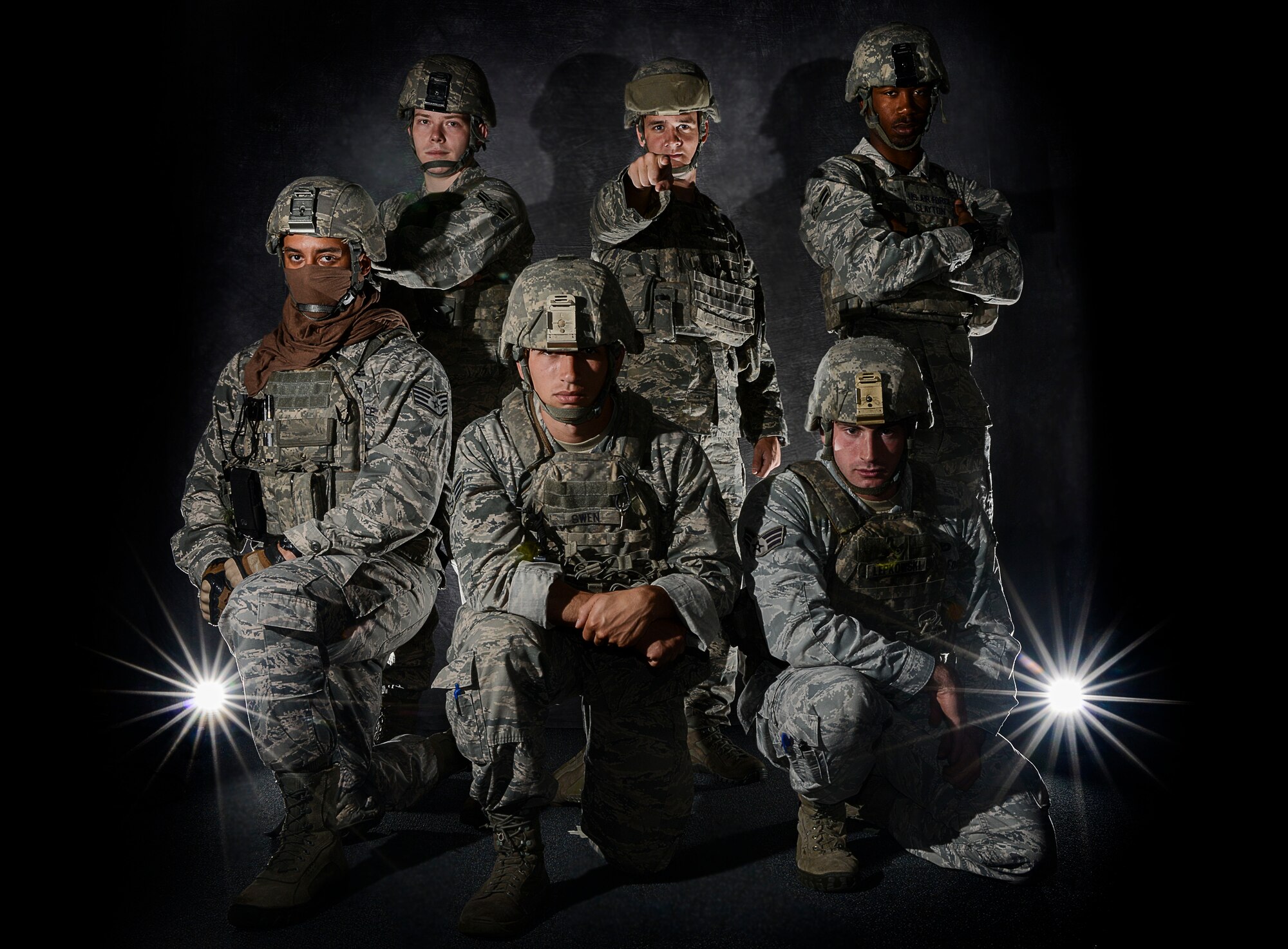 The 5th Security Forces Squadron Global Strike Challenge team members pose for a photo on Minot Air Force Base, N.D., Sept. 3, 2014. The team has started training for the Global Strike Challenge taking place at Camp Guernsey, Wyo., from Sept. 22 to 25. Their portion of the challenge consists of three different challenges. The first is a firing competition, then a five to ten kilometer obstacle course, and finally a test of small unit tactics and patrol. (U.S. Air Force photo/Senior Airman Stephanie Morris)