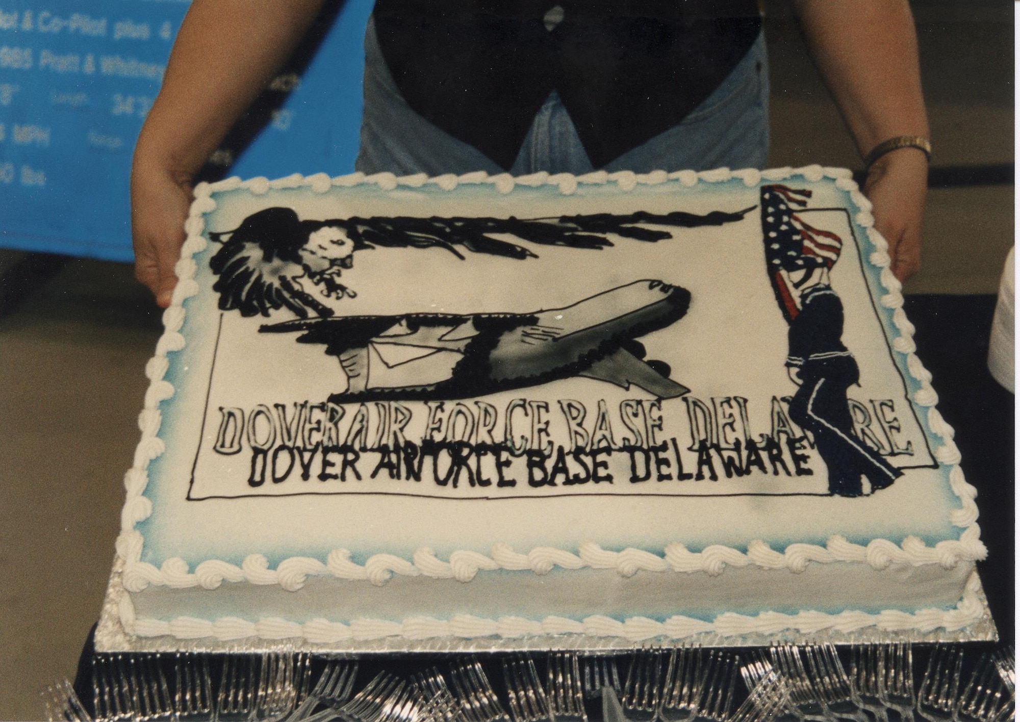 A birthday cake commemorating the 50th anniversary of the creation the U.S. Air Force sits on display September 1997, at the Air Mobility Command Museum on Dover Air Force Base, Del. Celebrating the anniversary of the Air Force with a birthday cake is a tradition that continues today. (Courtesy photo/Harry Heist) 