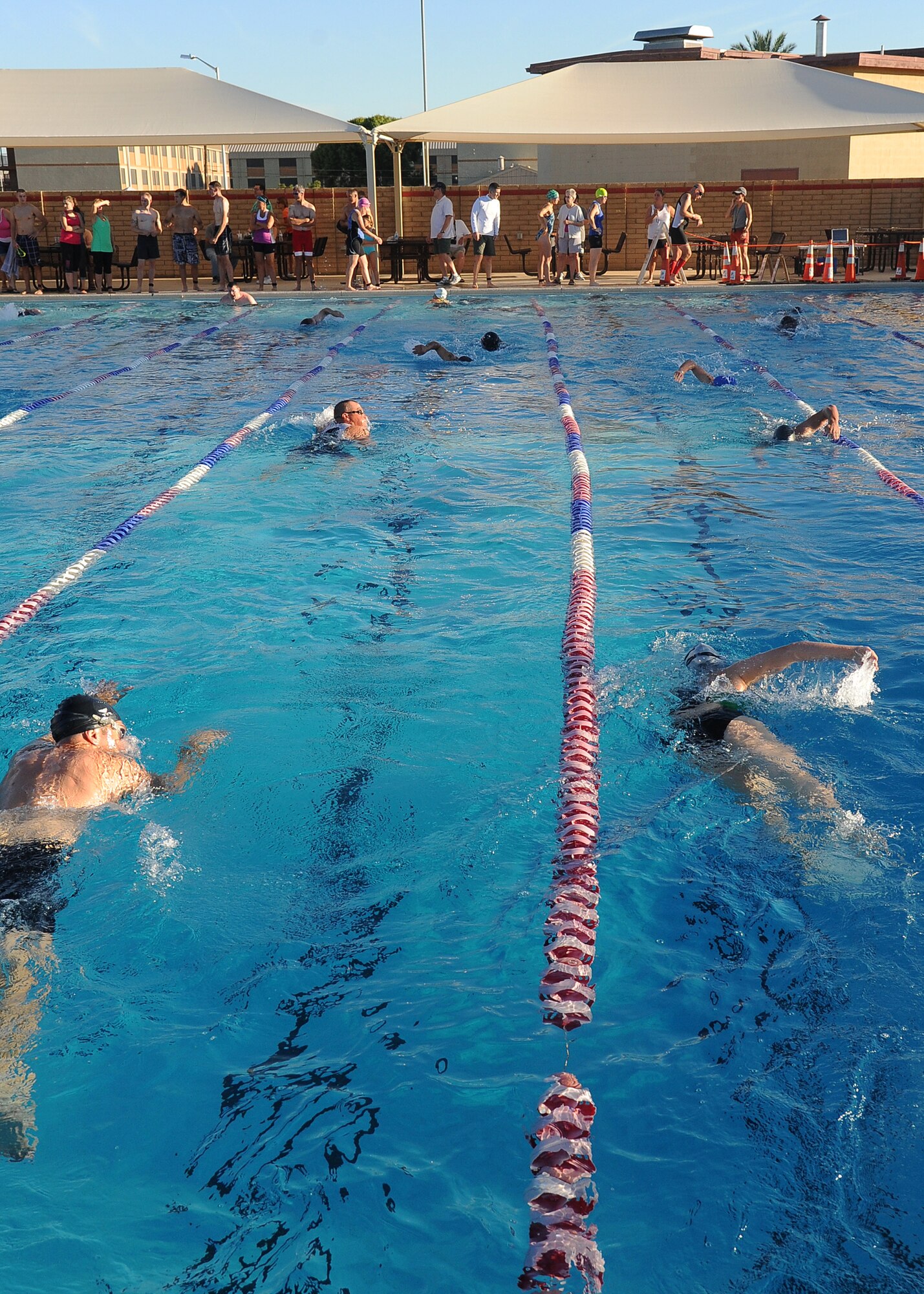 The first event for the 2014 Luke Air Force Base Fall Triathlon was an eight-lap race at the Silver Wings Pool. (U.S. Air Force photo/Airman 1st Class Pedro Mota)