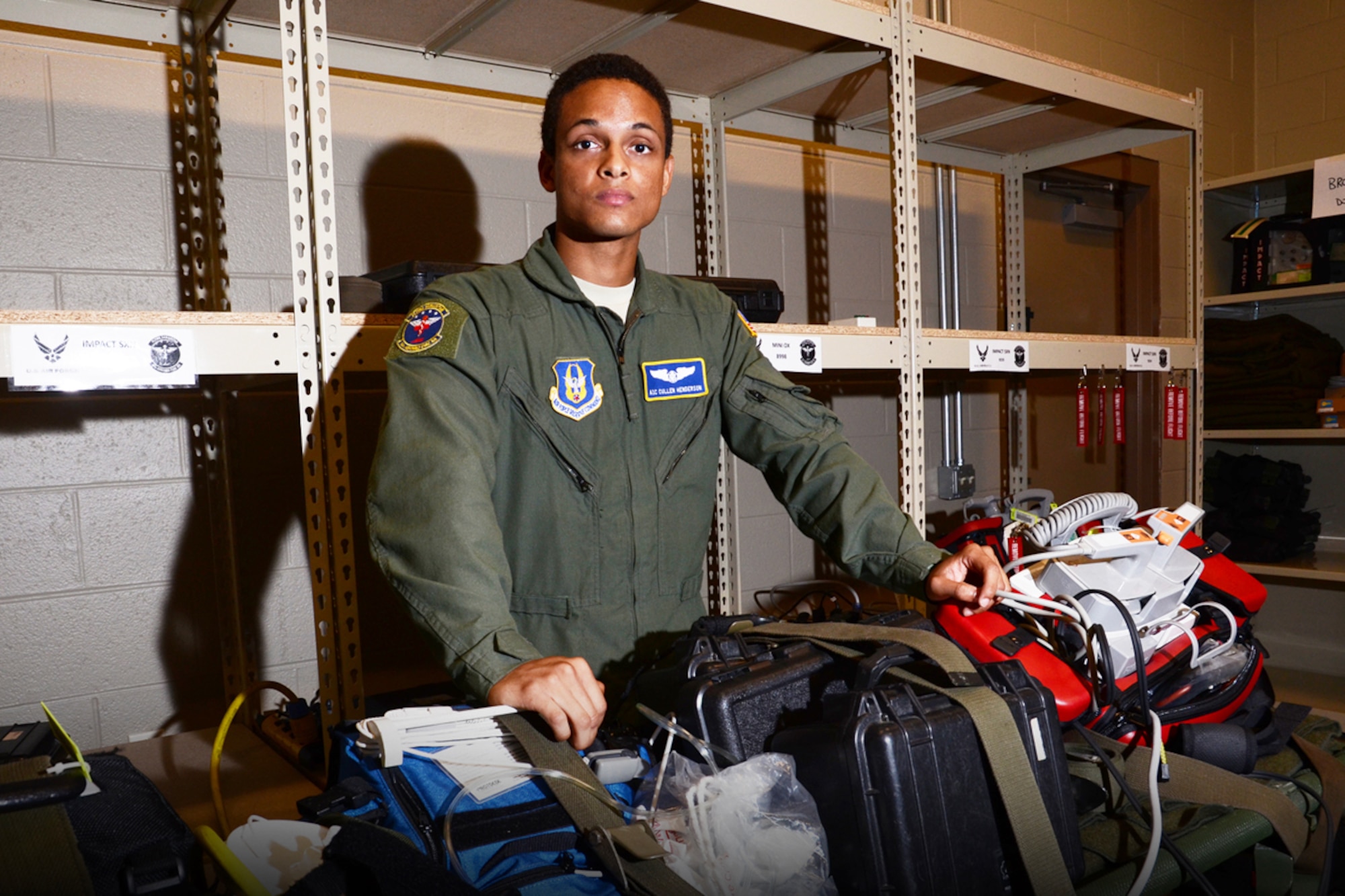 Airman 1st Class Cullen Henderson is a 94th Aeromedical Evacuation Squadron aerospace medical technician. As a flyer, he transports and sustains the lives of patients in need of medical attention.