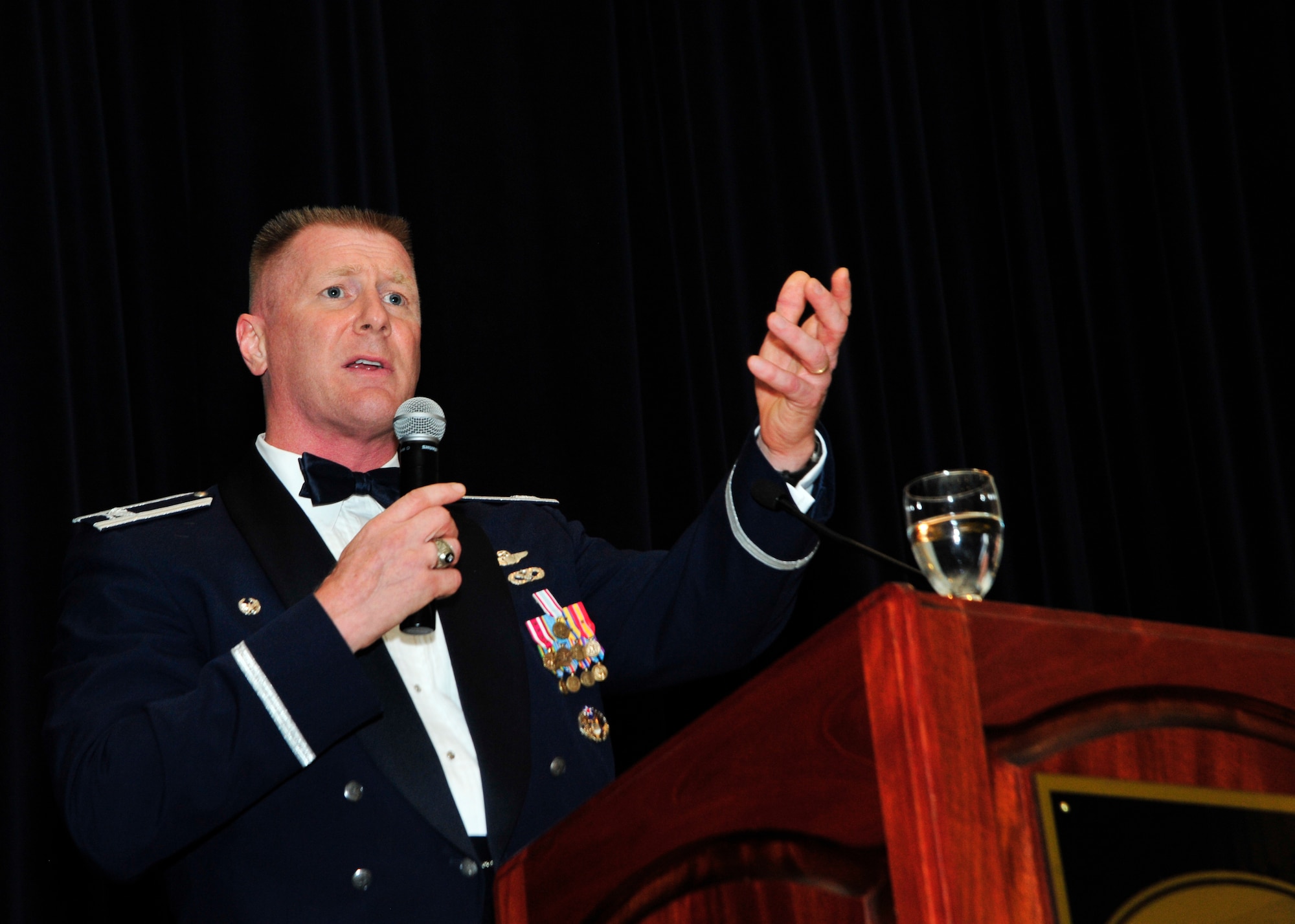 Col. Michael Grismer, 436th Airlift Wing commander, offers closing remarks at the 67th Air Force Ball Sept. 6, 2014, at Dover Downs in Dover, Del. Grismer offered his thanks for all the work that Airmen of Team Dover contribute to the wing’s mission. (U.S. Air Force photo/Airman 1st Class William Johnson)