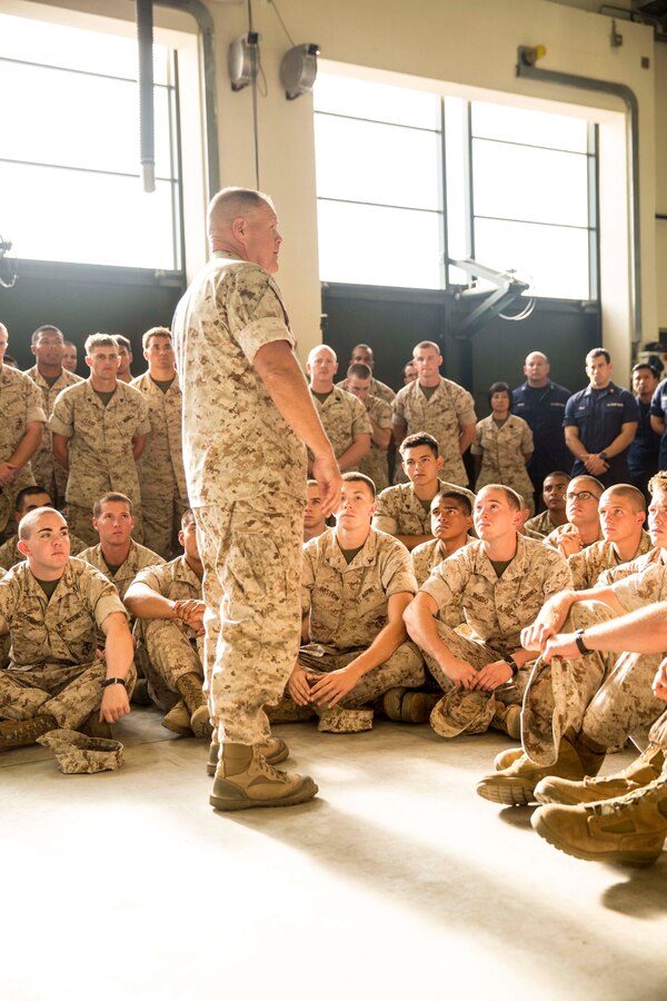 Lt. Gen. Robert Neller, the commanding general of Marine Corps Forces Command, visited Naval Air Station Sigonella to meet service members with the second iteration of SP-MAGTF Africa 14, Aug. 9, 2014. During his visit Neller emphasized the importance of the upcoming missions for SP-MAGTF Africa and reminded the service members that even though they only make up one third of one percent of Americans, while they’re on their missions they will be representing America. (U.S. Marine Corps photo by Cpl. Shawn Valosin)