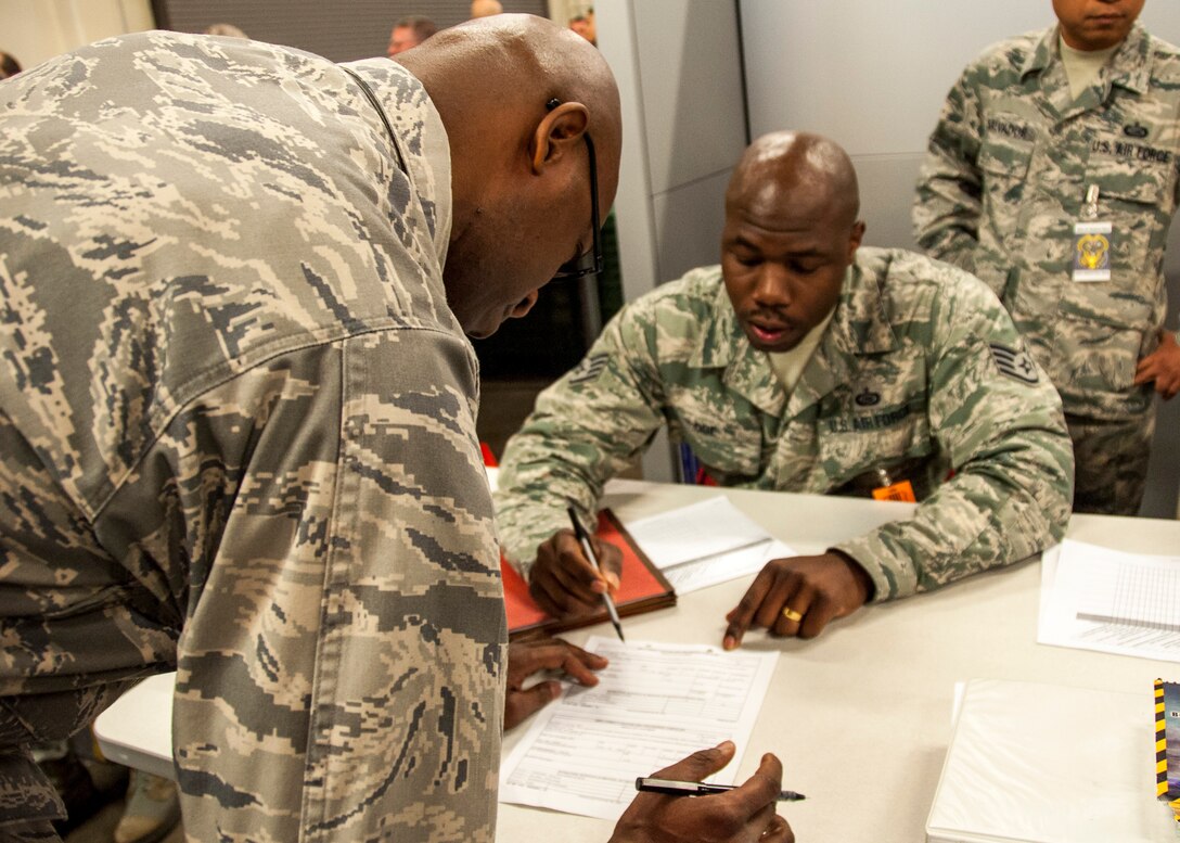TRAVIS AIR FORCE BASE, Calif. -- 60th and 349th Air Mobility Wing members participated in a "position the force exercise, Sept. 6, 2014 (U.S. Air Force photo / Staff Sgt. Amelia Leonard)