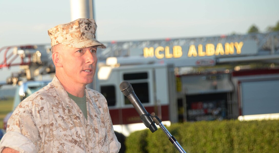 Marine Corps Logistics Base Albany and its tenant commands' officials as well as Marines, policemen, firemen, civil servants, veterans and families observed the 13th anniversary of 9/11 in front of the installation's Coffman Hall. The commemoration included an invocation, Taps, a moment of silence, a speech by MCLB Albany's commanding officer, Col. Don Davis, and a closing prayer. Davis emphasized to those at the observance to "remember the fallen of that day, remember who has fallen since, and remember that what you do here on a day-to-day basis contributes to whether or not their deaths were in vain."  