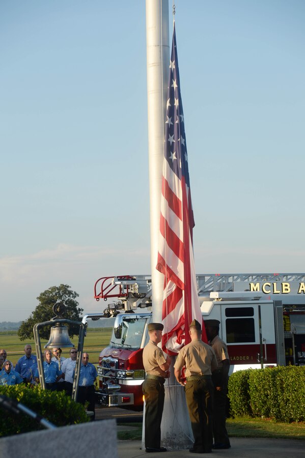 Marine Corps Logistics Base Albany and its tenant commands' officials as well as Marines, policemen, firemen, civil servants, veterans and families observed the 13th anniversary of 9/11 in front of the installation's Coffman Hall. The commemoration included an invocation, Taps, a moment of silence, a speech by MCLB Albany's commanding officer, Col. Don Davis, and a closing prayer. Davis emphasized to those at the observance to "remember the fallen of that day, remember who has fallen since, and remember that what you do here on a day-to-day basis contributes to whether or not their deaths were in vain."  