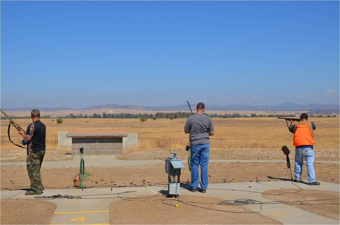 Members of Team Beale shoot clay pigeons at the Rod and Gun club at Beale Air Force Base, Calif., Sept. 8, 2014.  This activity was part of a Comprehensive Airman Fitness day focused on building resiliency through strengthening relationships between co-workers. (Courtesy photo)