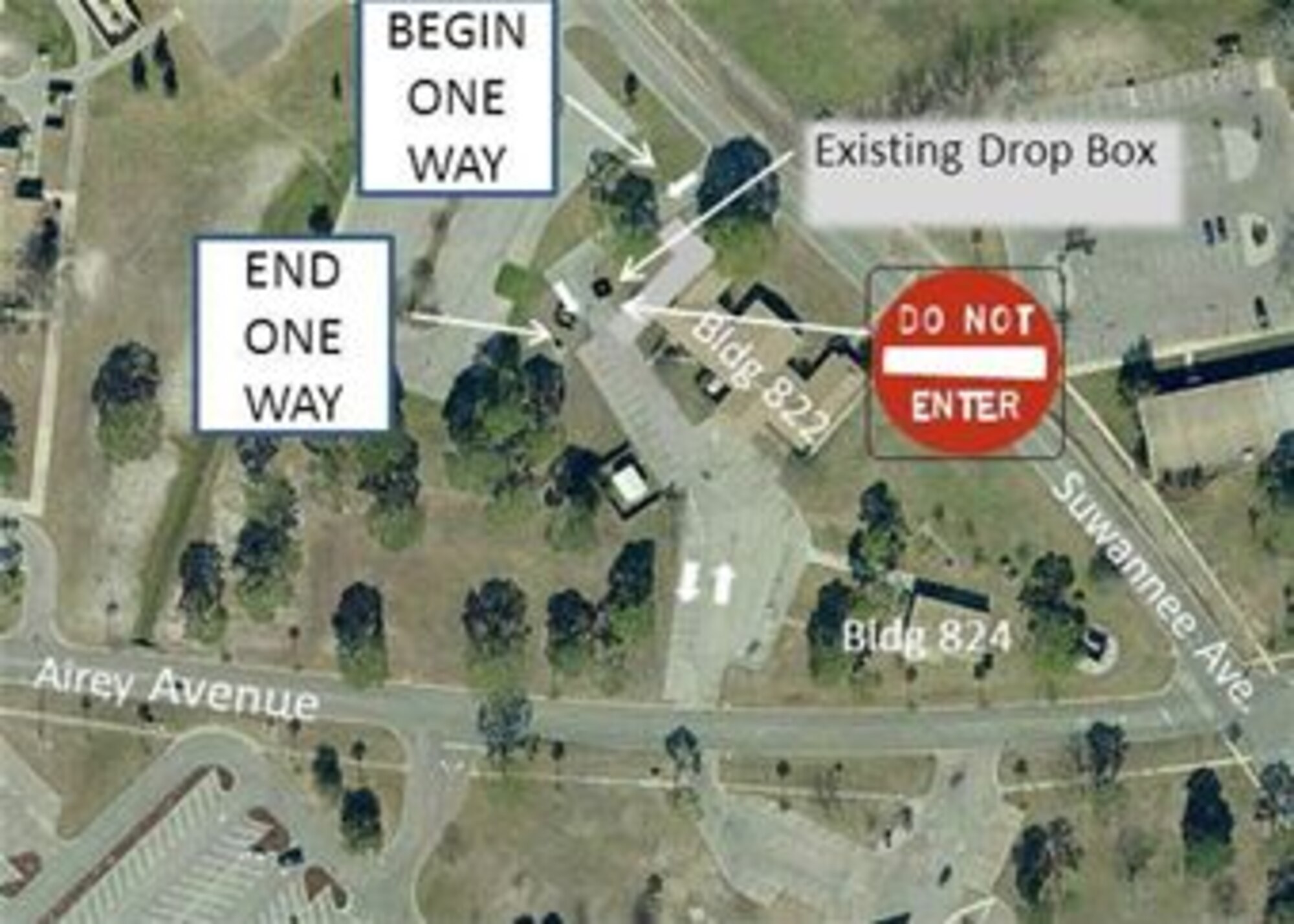 The 325th Civil Engineer Squadron made the Suwannee Ave entrance to the post office a one way street to allow customers ease of access to the outside mail dropbox Sept. 10. 