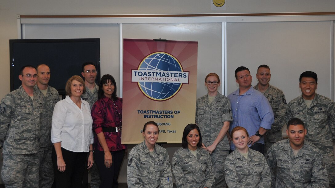 The Toastmasters of Instruction Club on Sheppard Air Force Base, Texas, has been providing opportunities for service members and their families to better themselves when it comes to glossophobia, the fear of public speaking. Toastmasters is designed to help people overcome their fear by helping them develop confidence in their ability to communicate. (U.S. Air Force photo/Airman 1st Class Robert L. McIlrath)