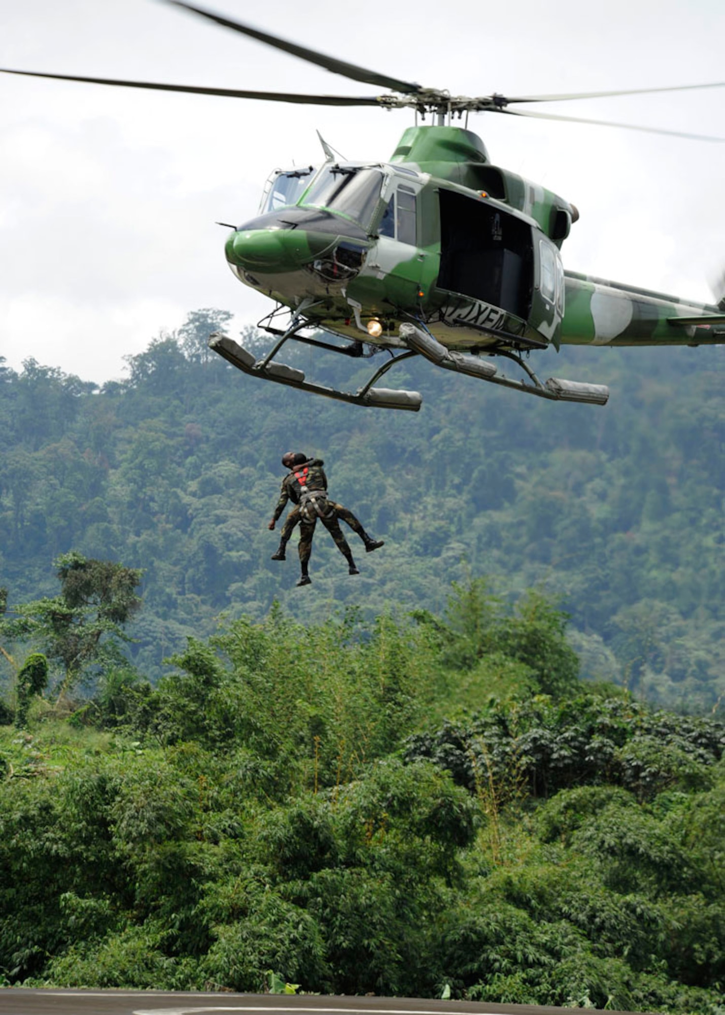 The Rapid Intervention Battalion Base troops give the African Air Chiefs a demonstration of their capabilities. The GIRAM also offers Air support to the RIB Coast Guard. Every year all the aircrew and mechanics undertake the necessary training and qualifications to improve the safety and quality of the operations which GIRAM conducts.  Sept. 10, 2014, RIB Base, Cameroon. (U.S. Air Force photo by Tech Sgt. Patrick Mitchell)