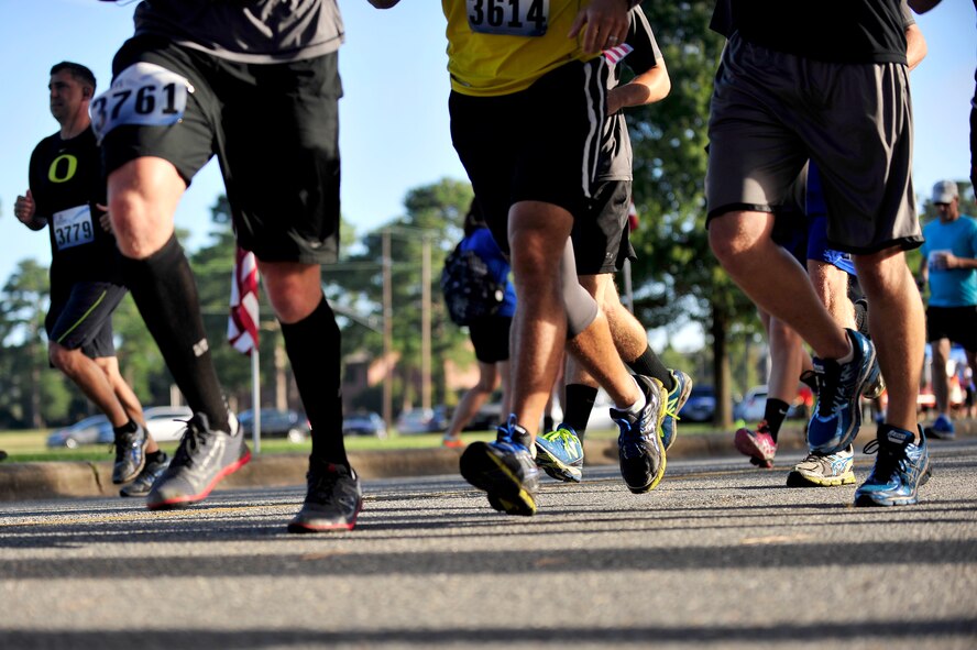 Participants take off during the second annual Run for the Fallen 5K/Half-Marathon on Sept. 6 at Seymour Johnson Air Force Base, North Carolina. The Seymour Johnson AFB Company Grade Officer’s Council hosted the event. More than 275 military service members and their families assigned to installations across the East Coast participated in the run. [Note: The Seymour Johnson Air Force Base Company Grade Officer's Council is a private organization. It’s not a part of the Department of Defense or any of its components and it has no governmental status] (U.S. Air Force photo/Airman 1st Class Shawna L. Keyes)