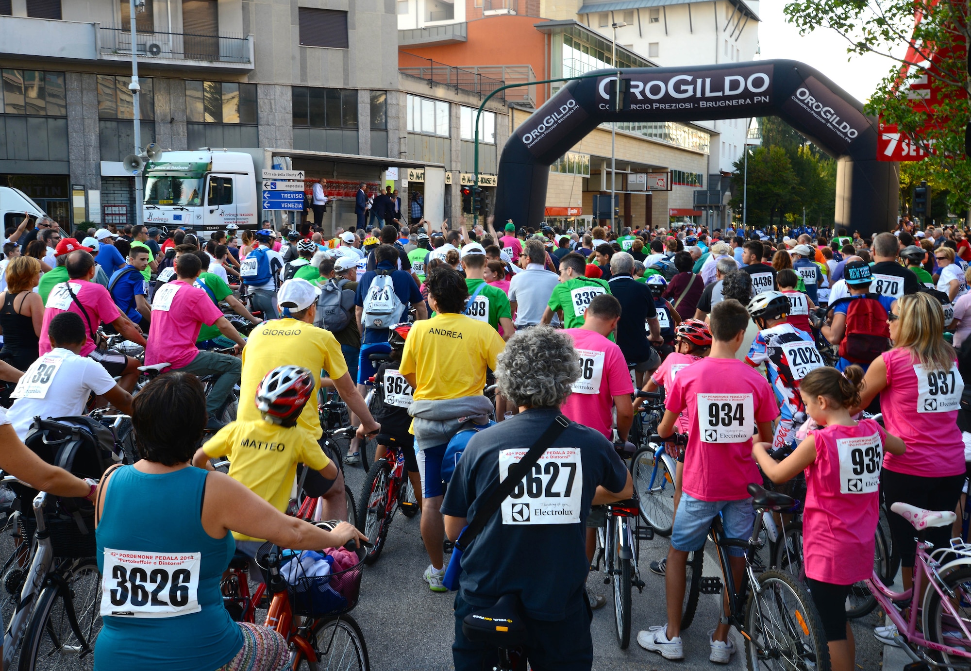 Participants gather at the start of the 42nd Annual Pordenone Pedala bike ride, Sept. 7, 2014, in Pordenone, Italy. The event that started in Pordenone had riders cycle approximately 28 miles through 12 local Italian towns. (U.S. Air Force photo/Capt. Lacie Collins)