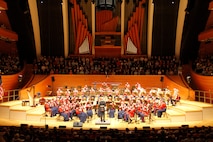The United States Marine Band, also known as "The President's Own", performs in Helzberg Hall at the Kauffman Center for the Performing Arts  in Kansas City, Mo., Sept. 10, 2014, as part of its national tour. The tour commenced Sept. 1 and is slated to conclude Sept. 30.  The band is slated to perform at the University of Kansas Lied Center on Sept. 12, the Cloud County Community College Arly Bryant Gymnasium on Sept. 13, and will conclude their portion of the Kansas leg of its tour at the Colby Community Building in Colby, Kan., on Sept. 14.