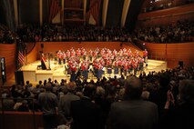 The United States Marine Band receives a standing ovation in Helzberg Hall at the Kauffman Center for the Performing Arts in Kansas City, Mo., Sept. 10, 2014, at the conclusion of the band's performance as part of its 2014 National Tour. 