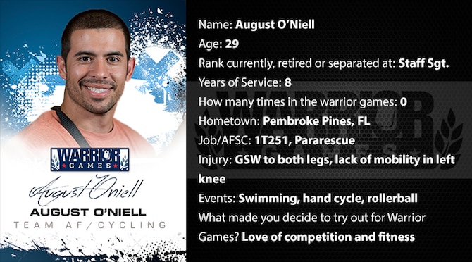 Warrior Games profile for August O'Niell. (U.S. Air Force graphic/Corey Parrish)