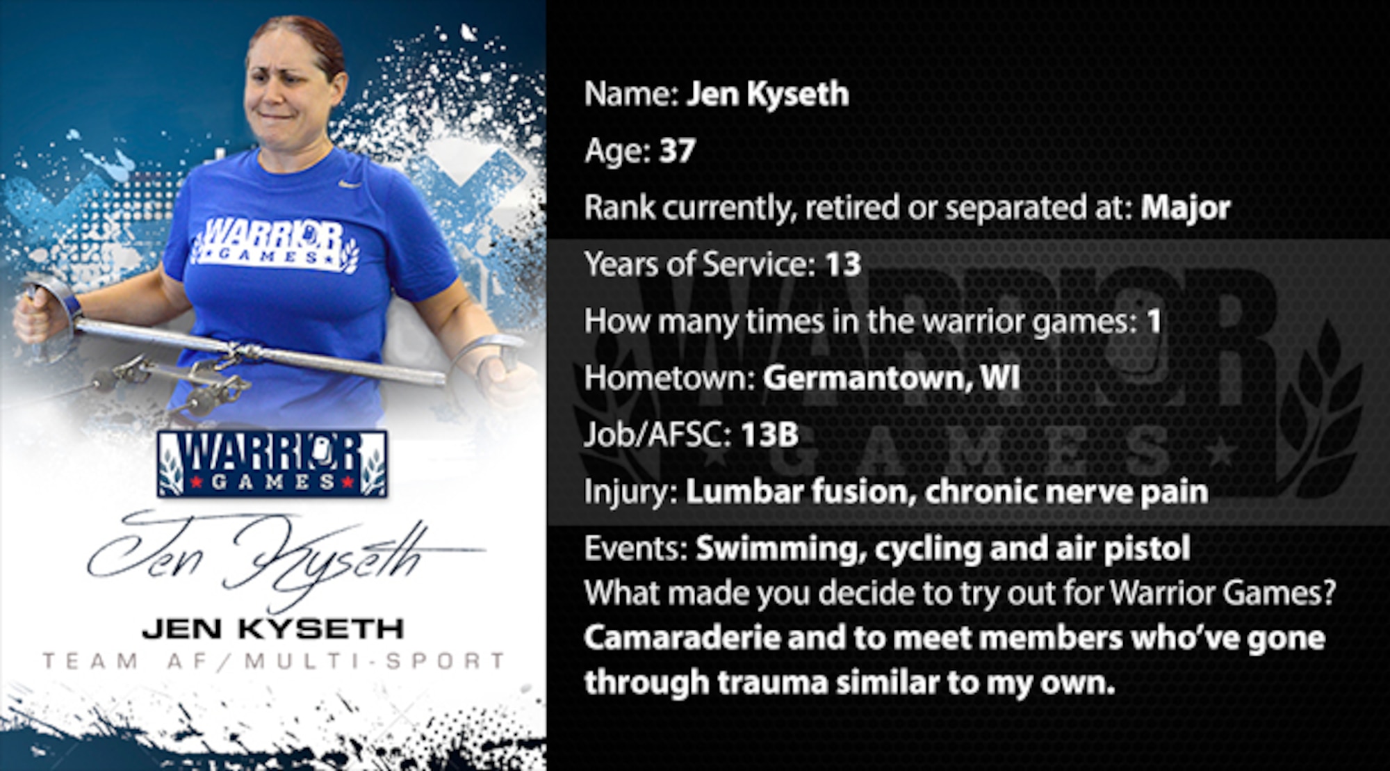 Warrior Profile -  Jen Kyseth (U.S. Air Force graphic/Corey Parrish)