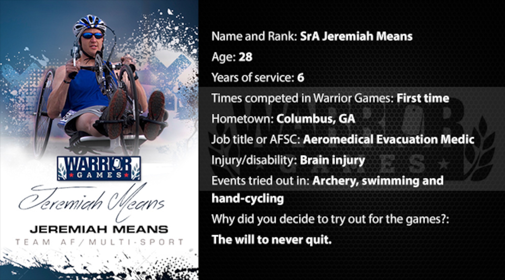 Warrior Profile -  SrA Jeremiah Means (U.S. Air Force graphic/Corey Parrish)