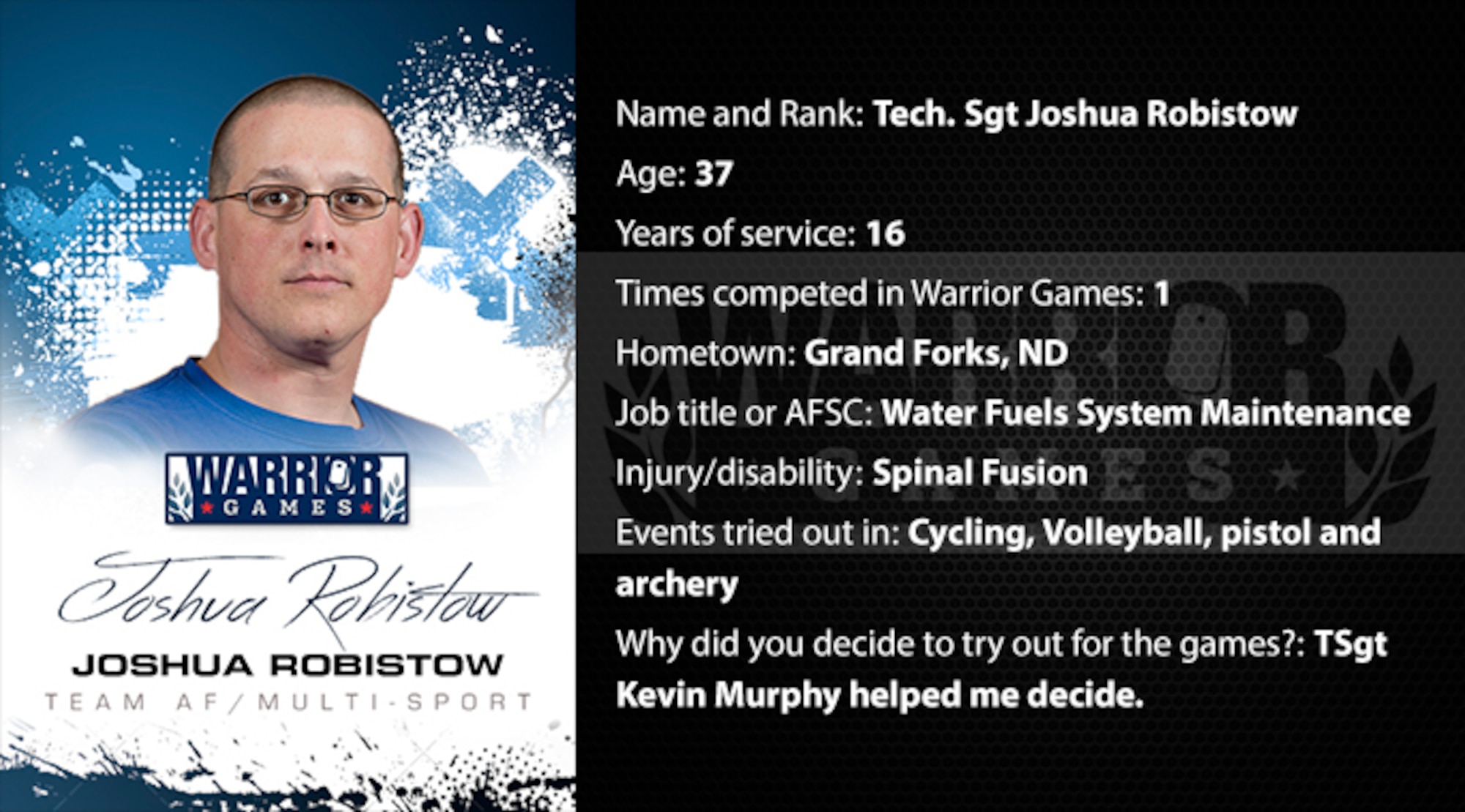 Warrior Profile -  TSgt Joshua Robistow (U.S. Air Force graphic/Corey Parrish)