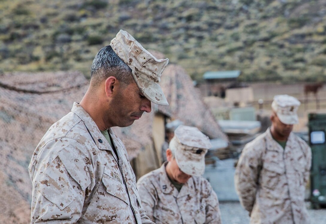 U.S. Marine Lt. Col. Wilfred Rivera speaks during a 9/11 memorial while aboard Marine Corps Mountain Warfare Training Center in Bridgeport, Calif., Sept. 11, 2014. Rivera is the commanding officer for Combat Logistics Battalion 15. Marines with CLB-15 will become the 15th Marine Expeditionary Unit’s combat logistics element in October. (U.S. Marine Corps photo by Sgt. Emmanuel Ramos/Released)
