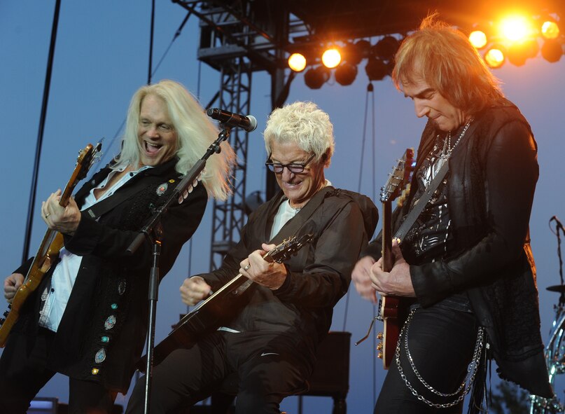 REO Speedwagon performs to an audience primarily made up of America’s veterans during a Grandstand performance at the Spokane Interstate Fair in Spokane, Washington, Sept. 11, 2014. During their performance, Cronin took a moment to thank all past and present American veterans and their families for their service and sacrifice in the name of freedom. (U.S. Air Force photo/Staff Sgt. Samantha Krolikowski)