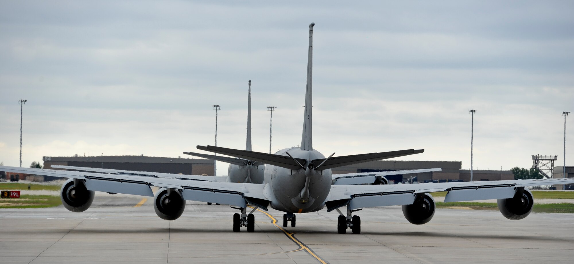 KC-135R Stratotankers taxi down the flightline in preparation to take off Sept. 10, 2014, at McConnell Air Force Base, Kan. Stratotanker has been the U.S. military’s premier conductor of aerial refueling since the 1960s. (U.S. Air Force photo/Airman 1st Class John Linzmeier)