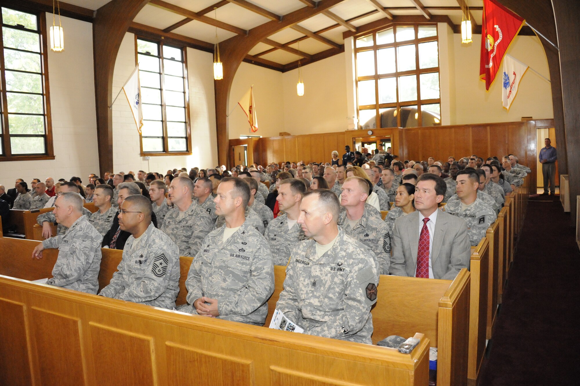 More than 300 joint base members, uniform and civilian, were in attendance to pay their respect to those who passed away on 9/11. (U.S. Air force photo by Pascual Flores/Released)