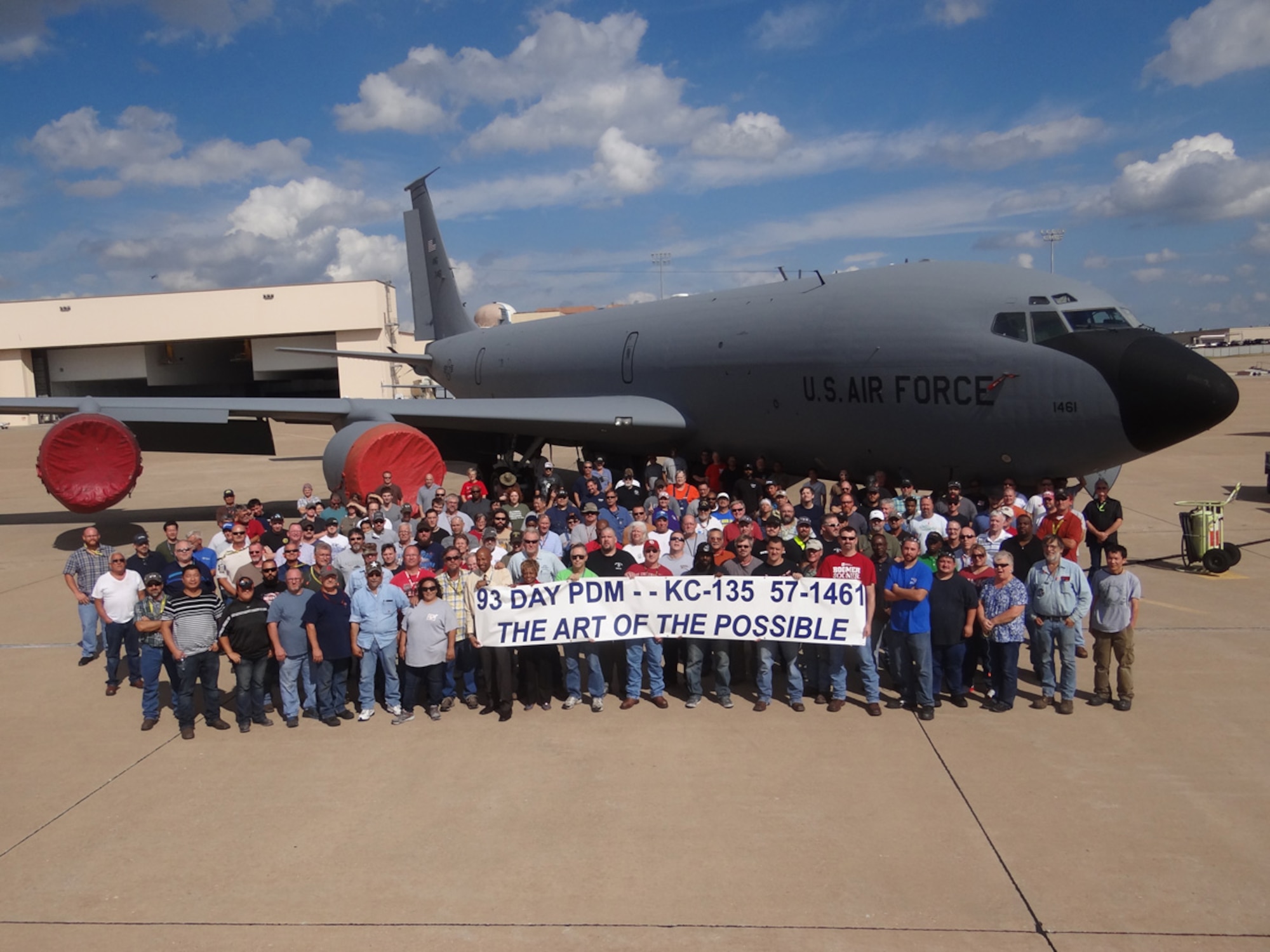 The Oklahoma City Air Logistics Complex had a huge reason to celebrate on Monday.  Members of the complex completed Programmed Depot Maintenance on a KC-135 Stratotanker in a record-breaking 93 days.  The record was previously 94 days, but even a one-day improvement is a cost savings and gives the aircraft back to the customer sooner.