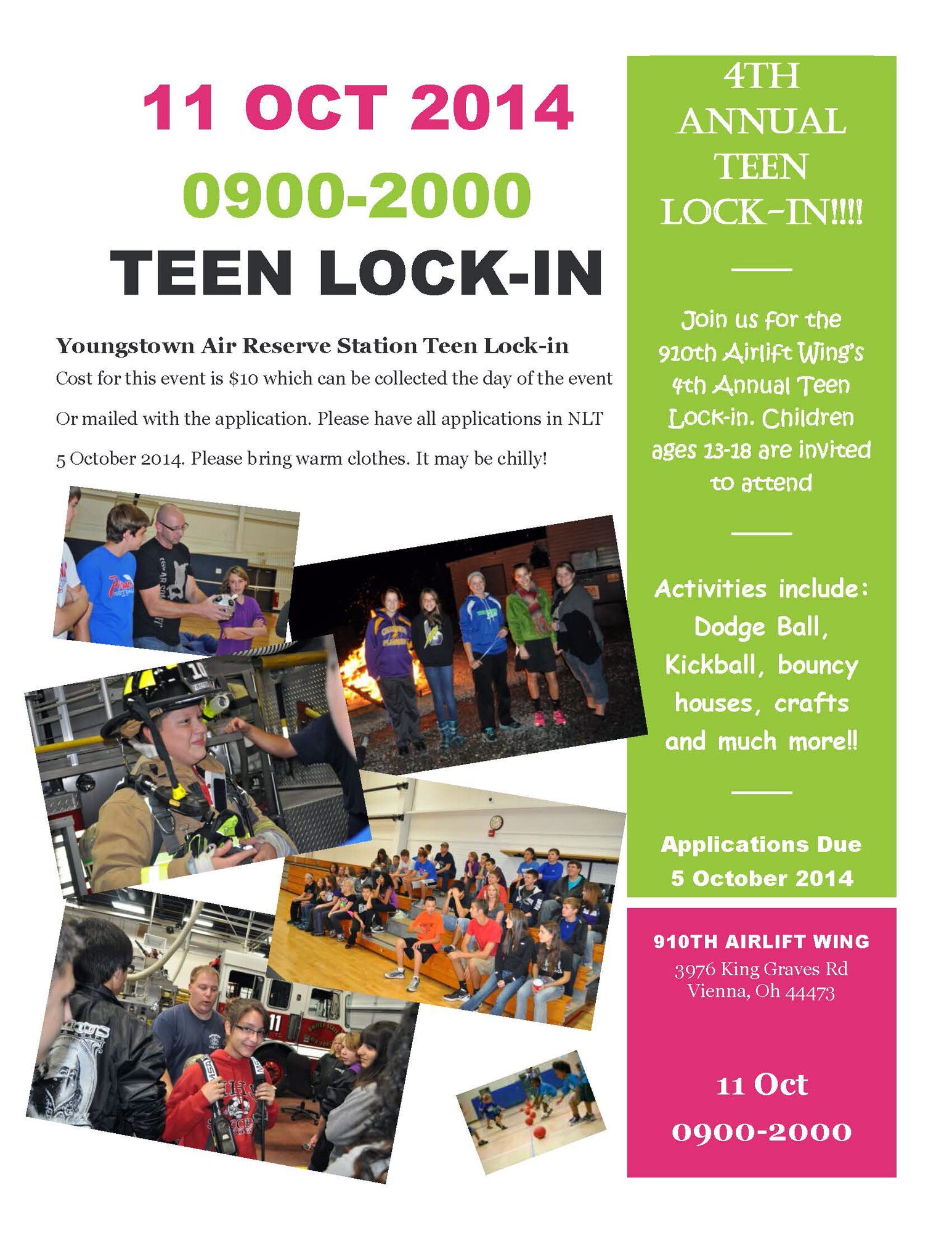 YOUNGSTOWN AIR RESERVE STATION, Ohio – Event flier for the upcoming 4th YARS Annual Teen Lock-in here, 9am until 8pm, Saturday Oct. 11, 2014. See story to left for more event information. Courtesy Photo.