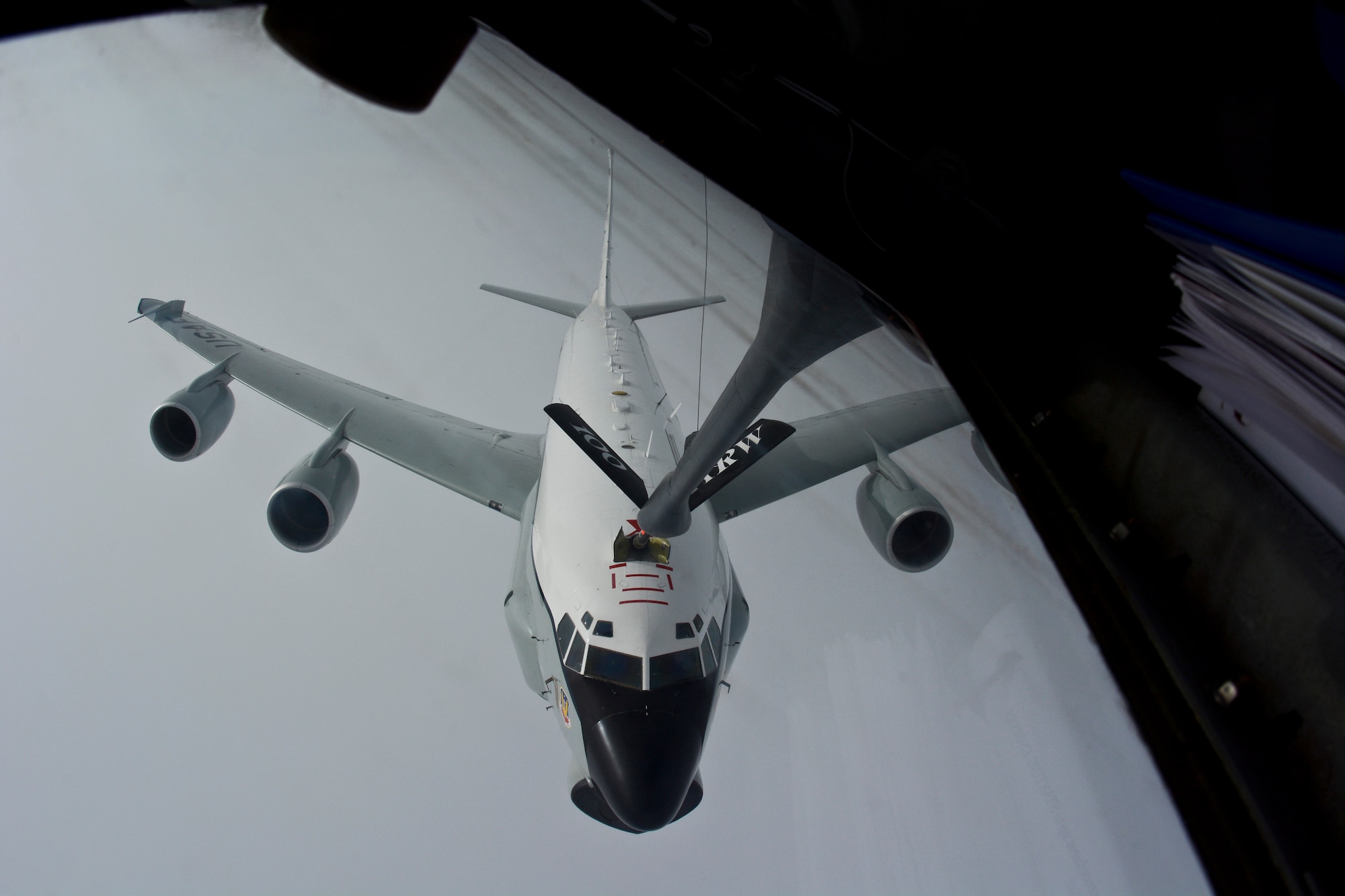 A U.S. Air Force RC-135U Combat Sent takes on fuel from a KC-135 Stratotanker assigned to RAF Mildenhall, England, Sept. 10, 2014, over Norway. The RC-135U Combat Sent provides strategic electronic reconnaissance information to the president, secretary of defense, Department of Defense leaders and theater commanders. Locating and identifying foreign military land, naval and airborne radar signals, the Combat Sent collects and minutely examines each system, providing strategic analysis for warfighters. Collected data is also stored for further analysis by the joint warfighting and intelligence communities. (U.S. Air Force photo/Senior Airman Micaiah Anthony/Released)