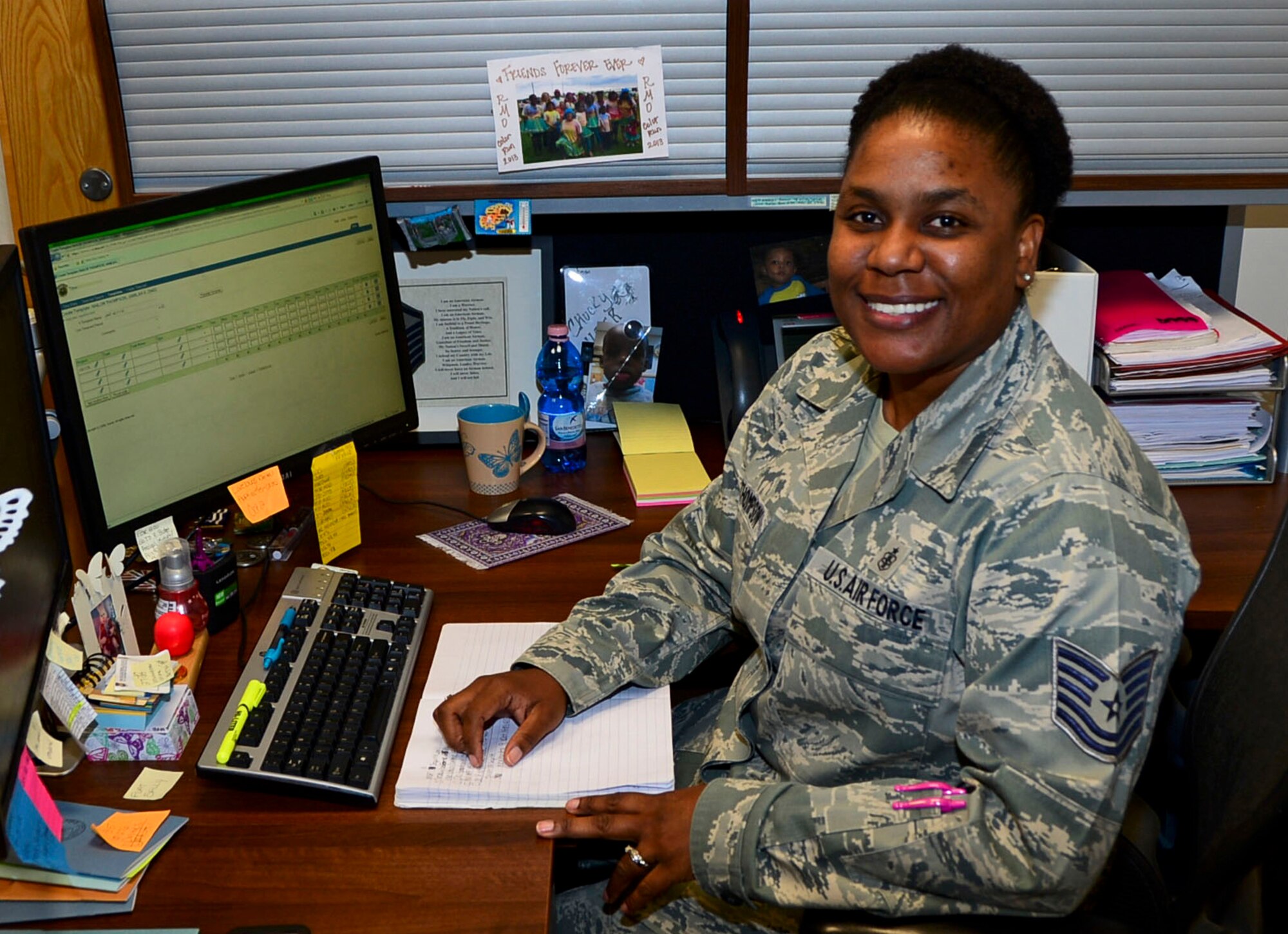 Tech. Sgt. Jamilah Nailor-Thompson, 48th Medical Support Squadron resource management NCO in charge, oversees the Medical Services Account program for U.S. Air Forces in Europe’s largest hospital, at Royal Air Force Lakenheath, England, Sept. 11, 2014. Nailor-Thompson was nominated for a Liberty Spotlight because she displays the core value of Service Before Self. (U.S. Air Force photo by Airman 1st Class Erin O’Shea/Released)