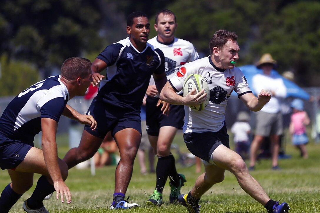 The All Navy and Marine Corps  Rugby Team claimed a 47-10 victory over their division-one oponents, the Old Aztecs, at Dust Roads Park in San Diego, Sept. 13.

After this final match against local competition in southern California, the team will travel to New Zealand and represent America in the Four Nations Maritime Rugby Cup, previously known as The Commonwealth Navies Rugby Cup, on Tuesday.

The team's first match will be against the Royal New Zealand Navy on Sept. 21.