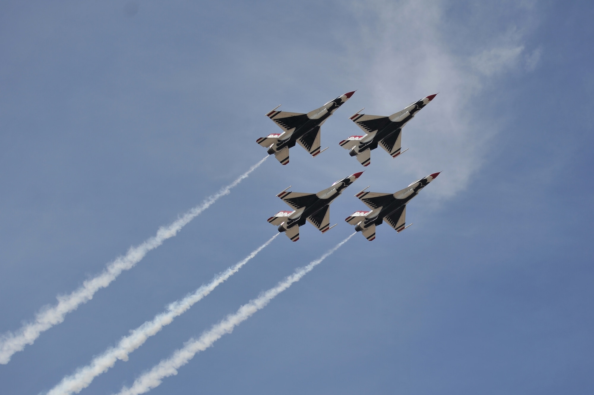 ALTUS AIR FORCE BASE, Okla. – Members of the U.S. Air Force Thunderbirds take off during the 2014 Wings of Freedom Open House, Sept. 13, 2014. The Thunderbirds performed a variety of acrobatic demonstrations for the spectators. (U.S. Air Force photo by Senior Airman Dillon Davis/Released)