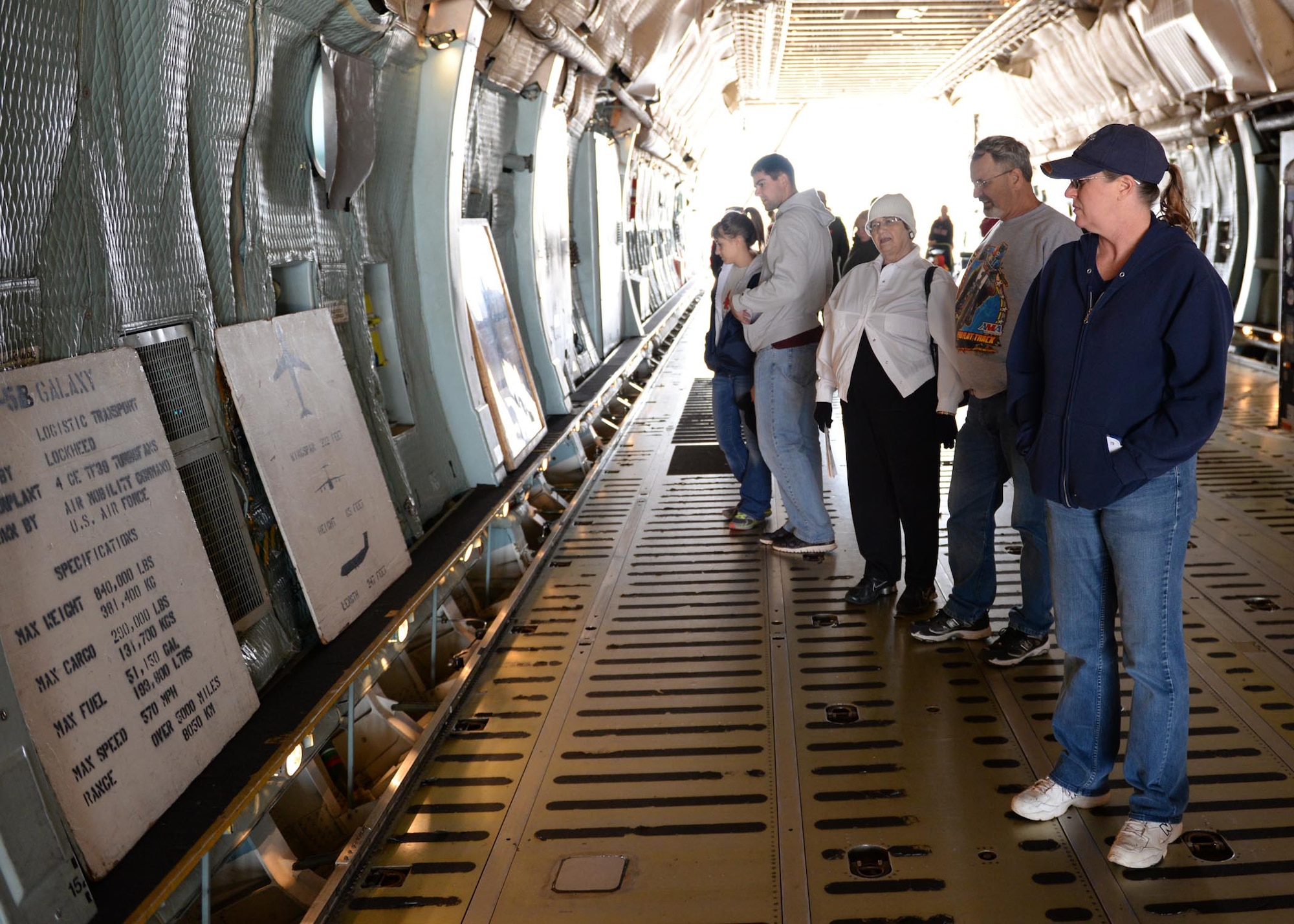 ALTUS AIR FORCE BASE, Okla. – Visitors walk inside a U.S. Air Force C-5 Galaxy cargo aircraft during the 2014 Wings of Freedom Open House, Sept. 13, 2014. The open house, headlined by the U.S. Air Force Thunderbirds, highlighted various aerial demonstrations and static displays for the public free of charge. This is the first time Altus AFB has opened its gates to the public since 2012. (U.S. Air Force photo by Senior Airman Levin Boland/Released) 