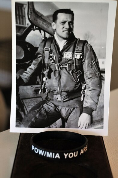 Air Force Capt. Kelly Cook, a pilot who flew early generation fighter bombers, stands outside an F-94 aircraft circa mid-1950s. Cook, the father of 512th Airlift Wing Commander Col. Raymond A. Kozak’s wife Maureen, was later declared missing in action in 1967 after his F-4C was shot down over North Vietnam. (U.S. Air Force photo/Staff Sgt. Mercedes Crossland) 