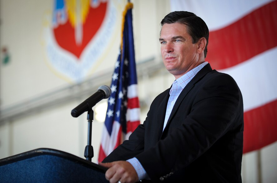 Austin Scott, U.S. congressman for Georgia’s eighth congressional district, talks about commissioning opportunities during the 2014 Military Service Academy Day, Sept. 13, at Moody Air Force Base, Ga. The event provided high school students, parents, and counselors an opportunity to learn about and speak with representatives from the five U.S. Military Academies and University of North Georgia Cadet Admissions.  (U.S. Air Force photo by Andrea Jenkins)
