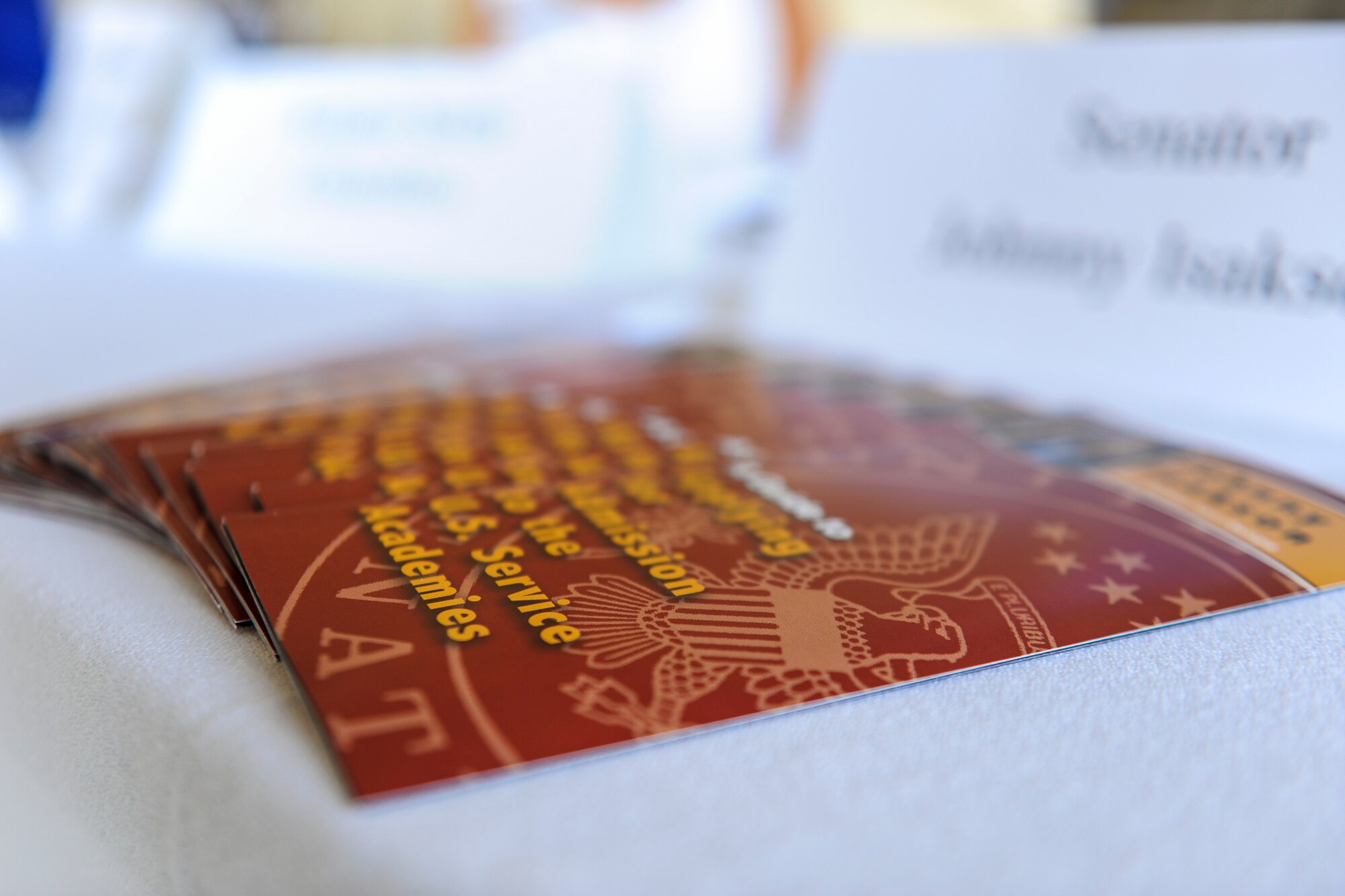 Informational brochures sit on a table during the 2014 Military Service Academy Day Sept. 13, at Moody Air Force Base, Ga. Austin Scott, U.S. congressman for Georgia’s eighth congressional district, hosted the event to educate attendees on the various U.S. military service academies’ commissioning opportunities. (U.S. Air Force photo by Andrea Jenkins)
