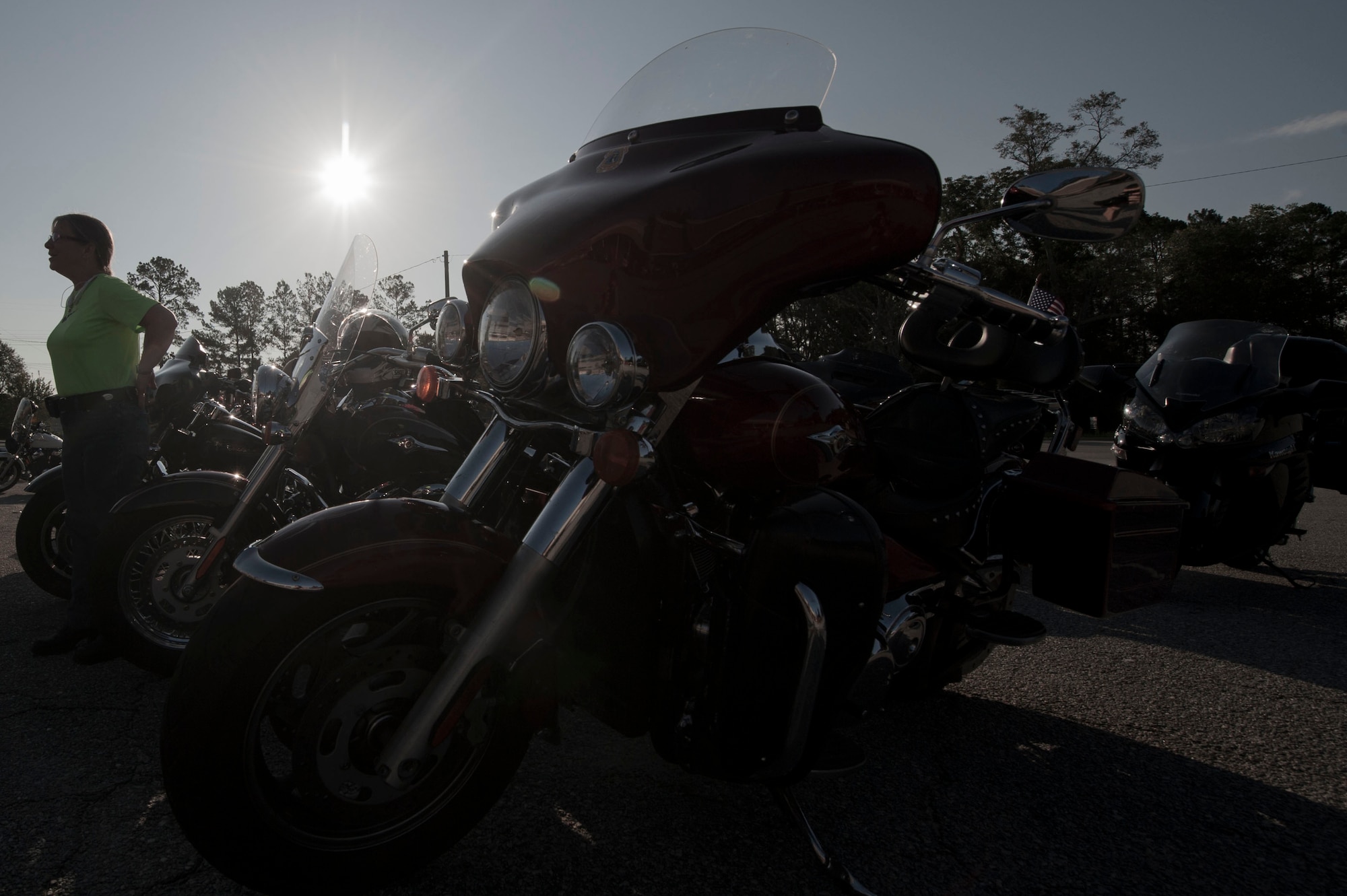 A motorcycle stands on display before the annual POW/MIA Poker Run Sept. 13, 2014, at Valdosta, Ga. More than 30 bikers participated in the event in support of the men and women who were and are Prisoners of War or Missing in Action. (U.S. Air Force photo by Airman 1st Class Dillian Bamman/Released)